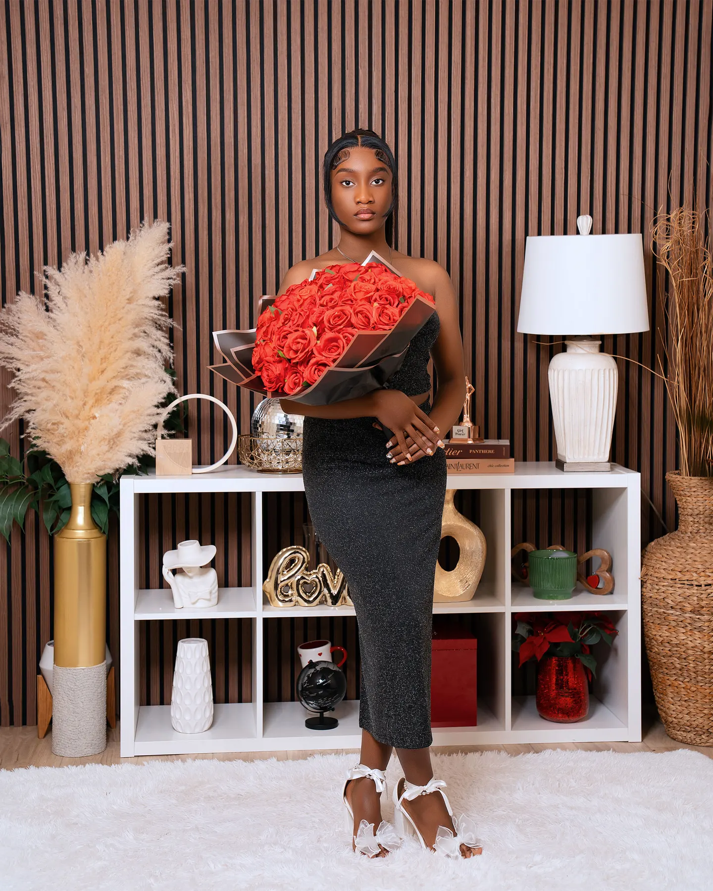 Birthday portrait with roses, styled studio set